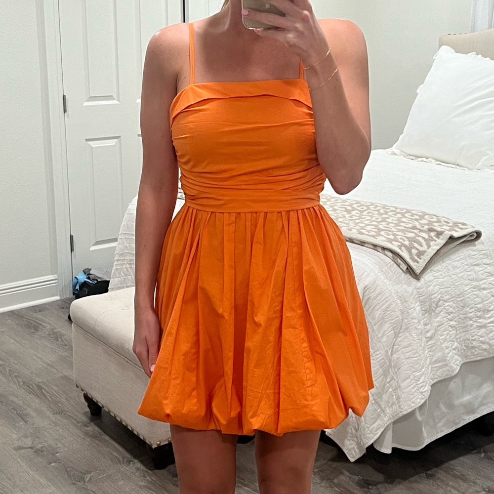 glam Orange Mini Dress with Pleated Skirt